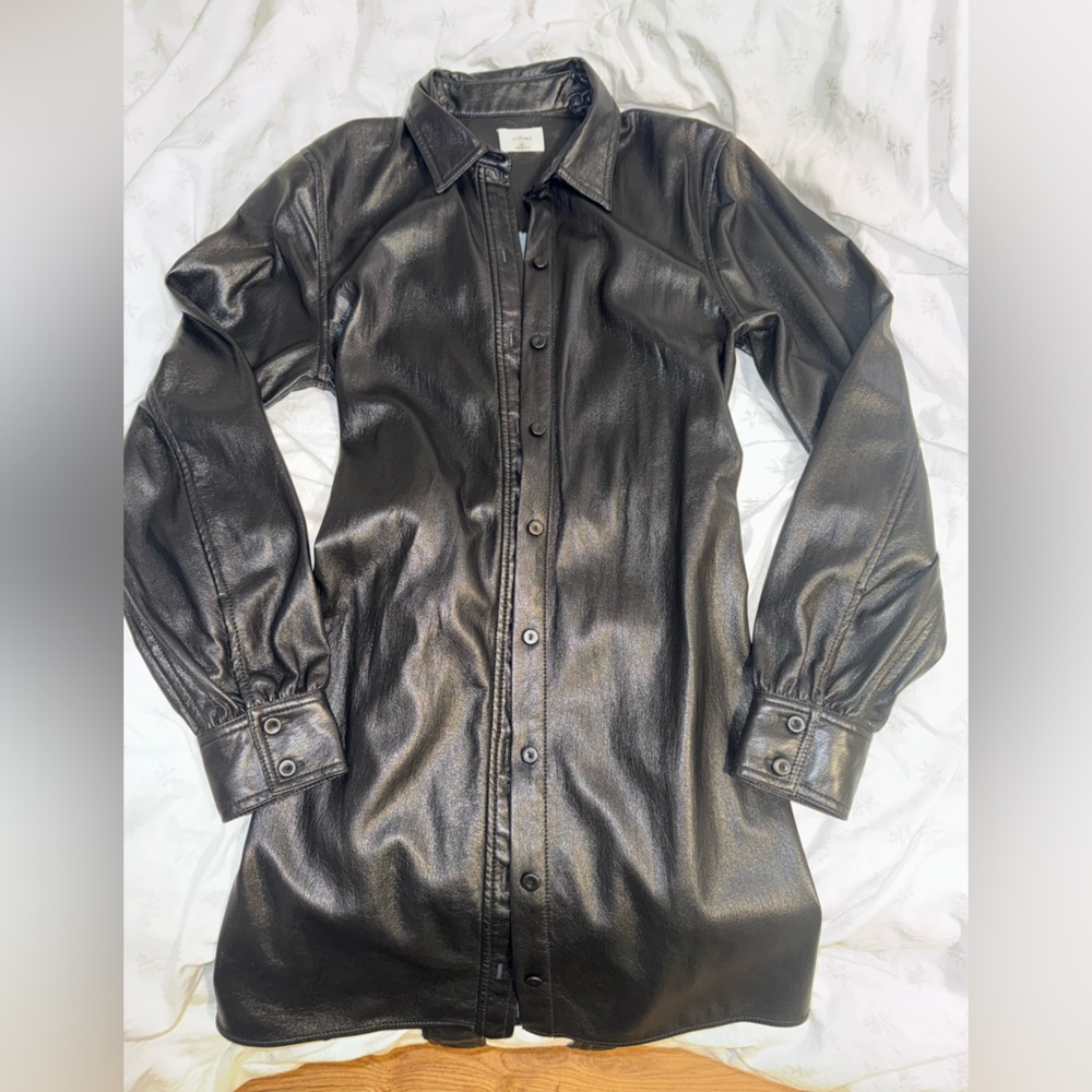 Aritzia Wilfred Shiny Black Leather Jacket